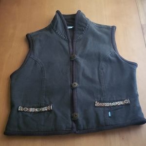 Vtg Kavu black canvas fleece lined vest size M